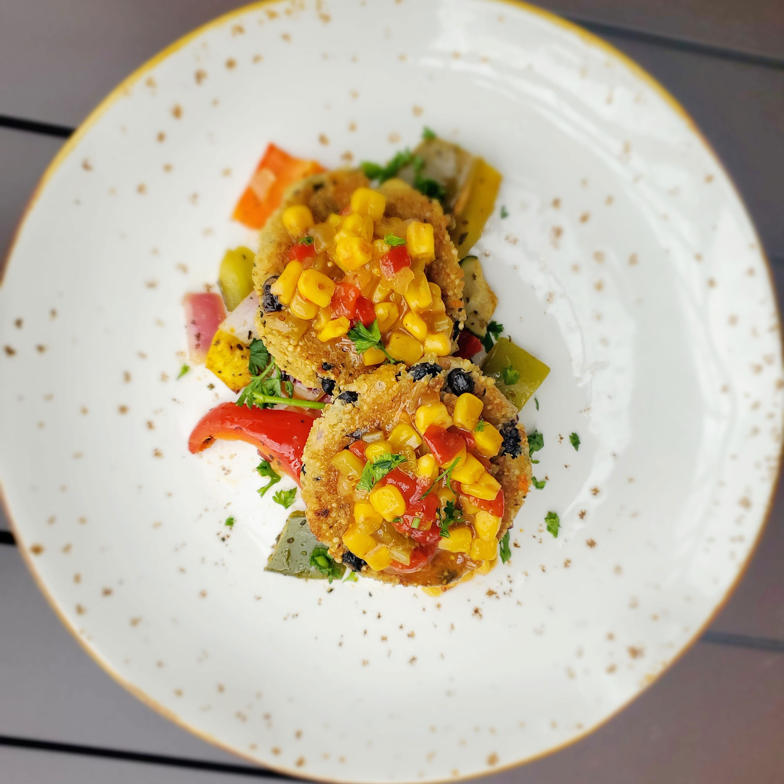 dish with sweet corn relish web